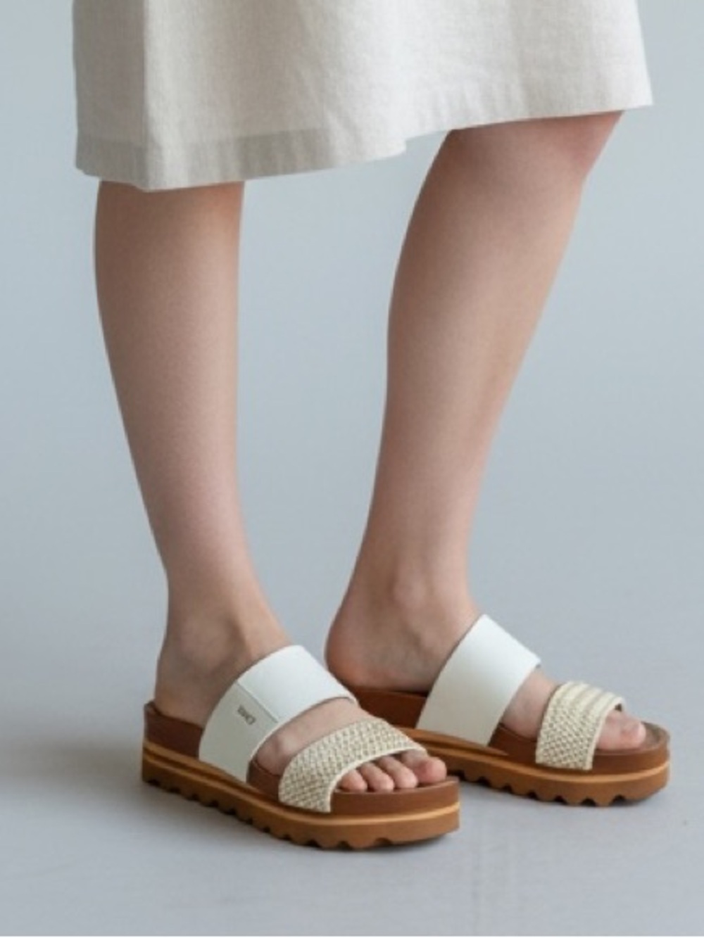 Reef Tan Leather & Woven Slide Sandals for Women